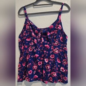 Torrid Blue & Pink Floral Eyelet Tank - 1